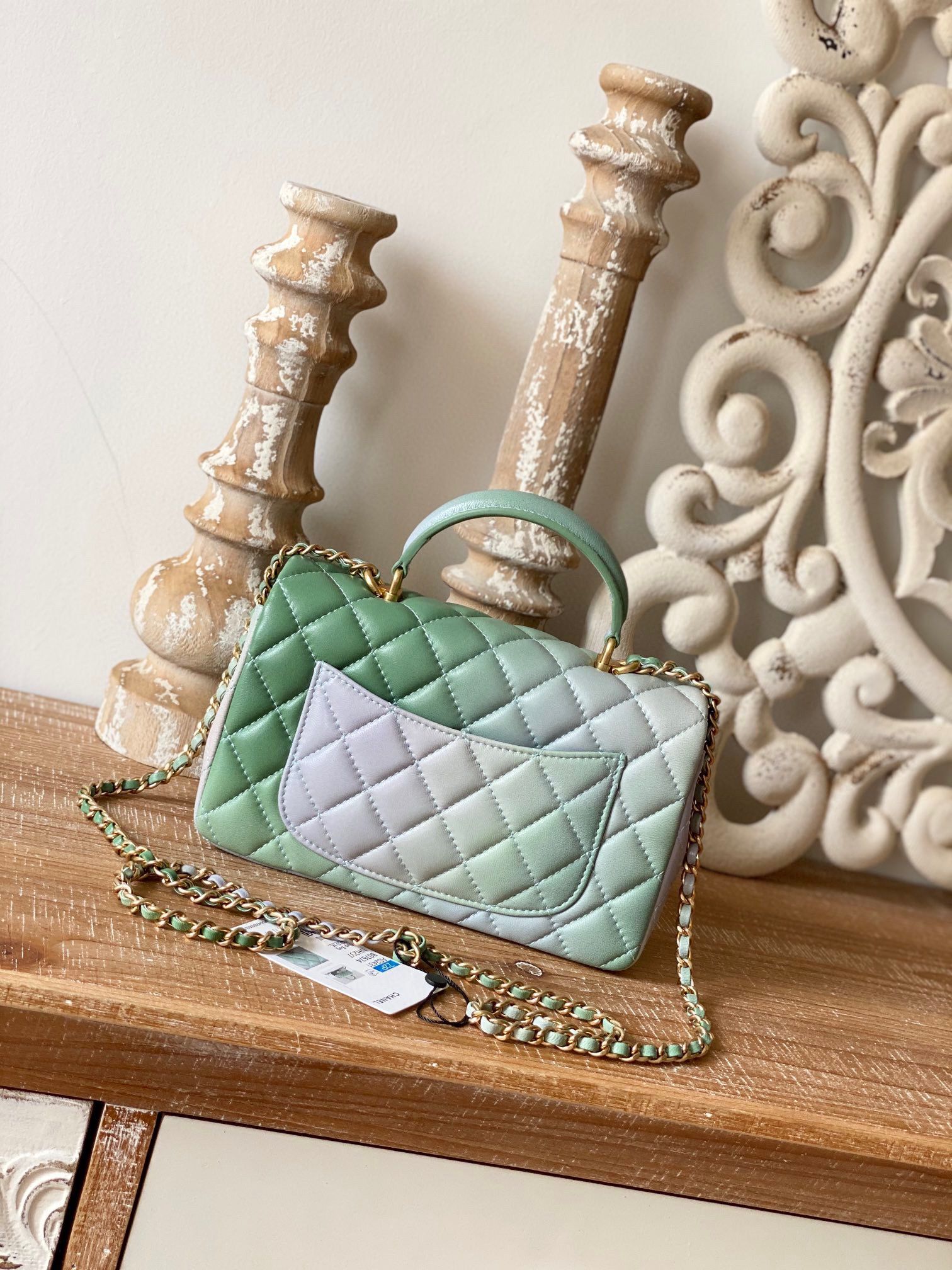 CHANEL mini flap bag with top handle AS2431 Green