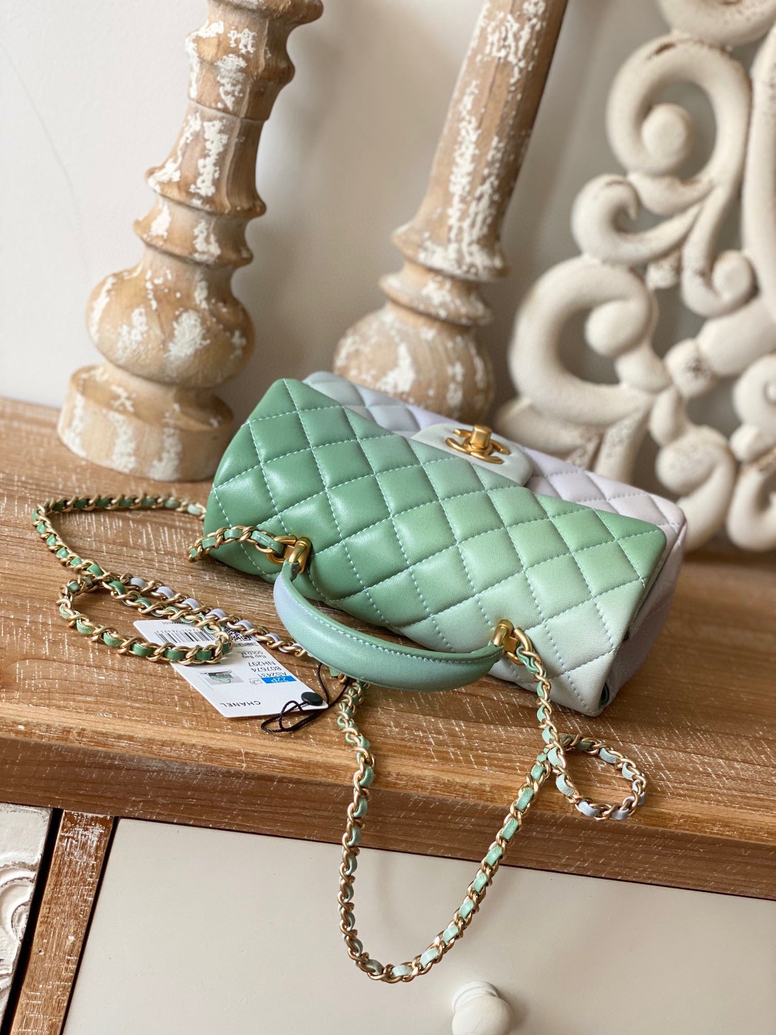 CHANEL mini flap bag with top handle AS2431 Green