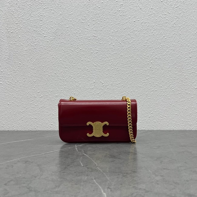 Celine CHAIN SHOULDER BAG TRIOMPHE IN SHINY CALFSKIN 197993 CARMIN