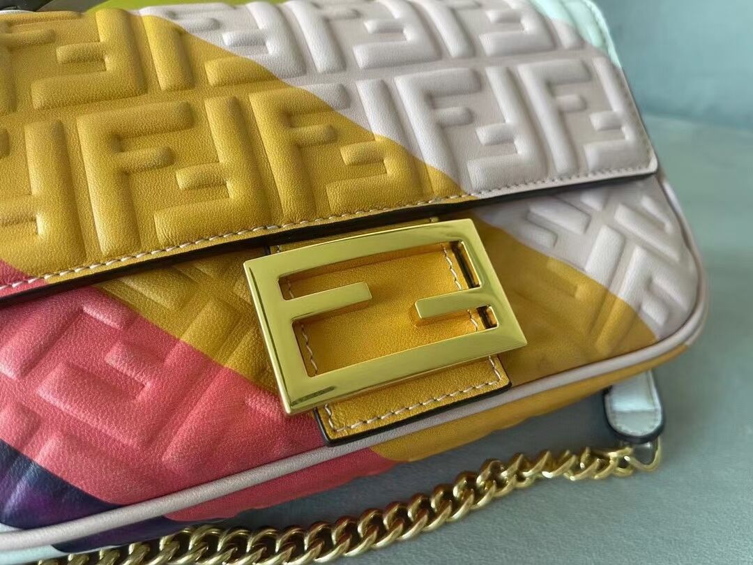 Fendi Baguette Chain Midi Leather bag with multicolor print 8BR6525