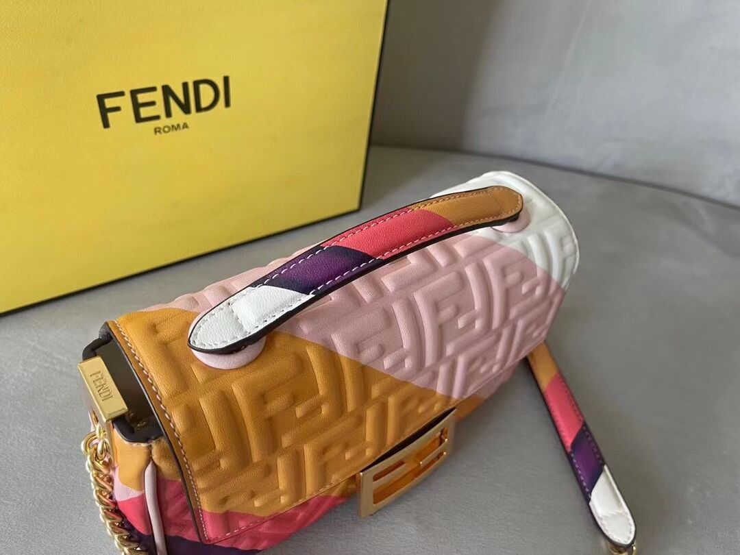 Fendi Baguette Chain Midi Leather bag with multicolor print 8BR6525