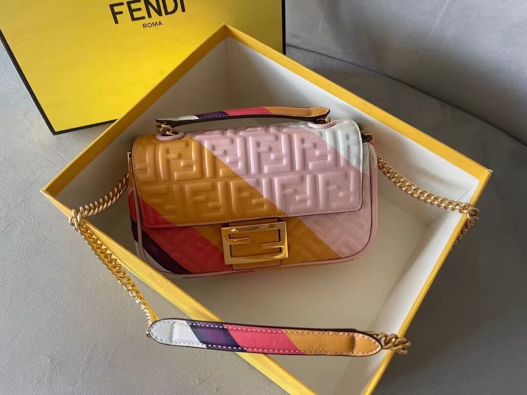 Fendi Baguette Chain Midi Leather bag with multicolor print 8BR6525