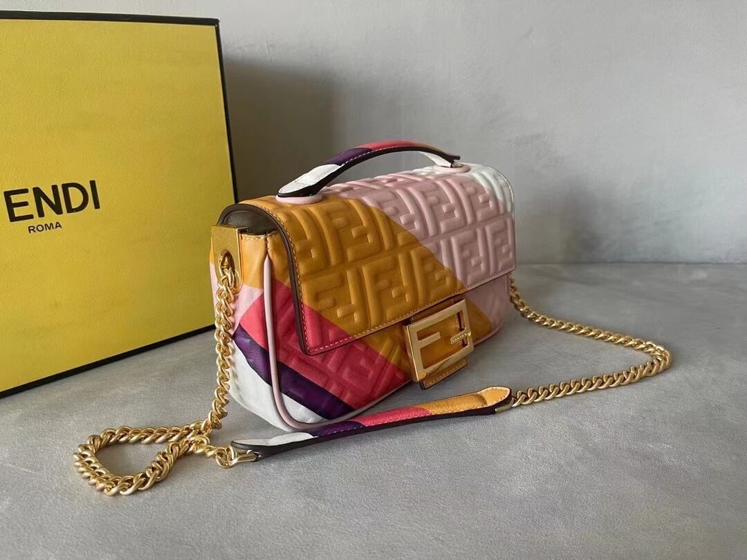 Fendi Baguette Chain Midi Leather bag with multicolor print 8BR6525