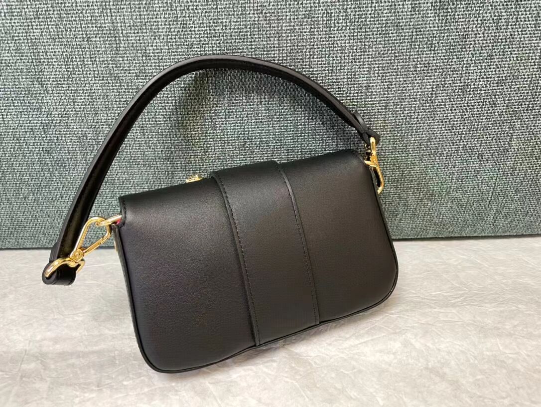 Fendi Brooch mini baguette Fendace leather bag 8BS066A black