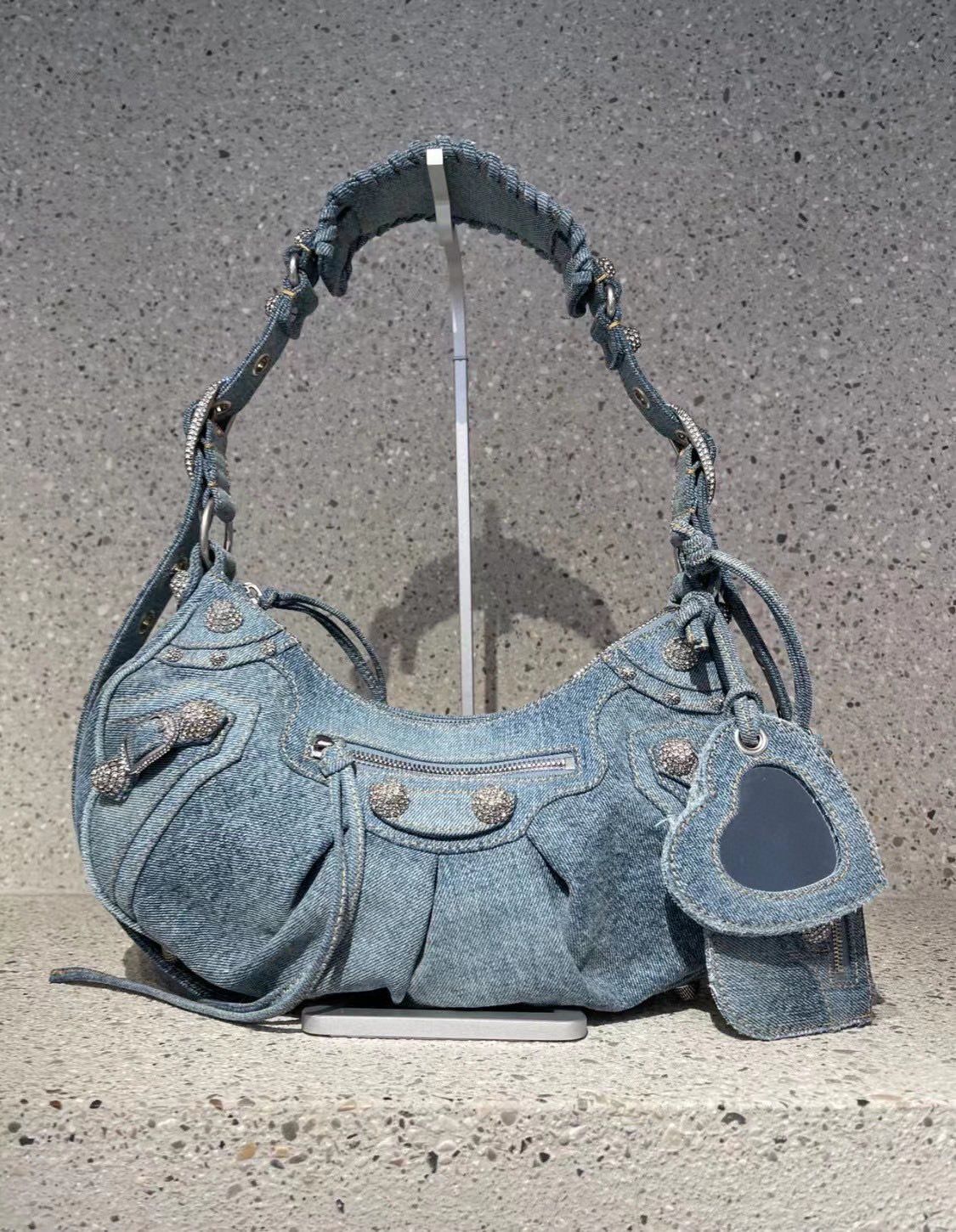 Balenciaga WOMENS LE CAGOLE MEDIUM SHOULDER BAG 27541 Denim