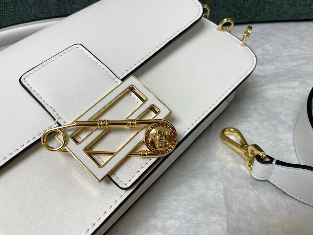 Fendi Baguette brooch Fendace white leather bag 8BR801