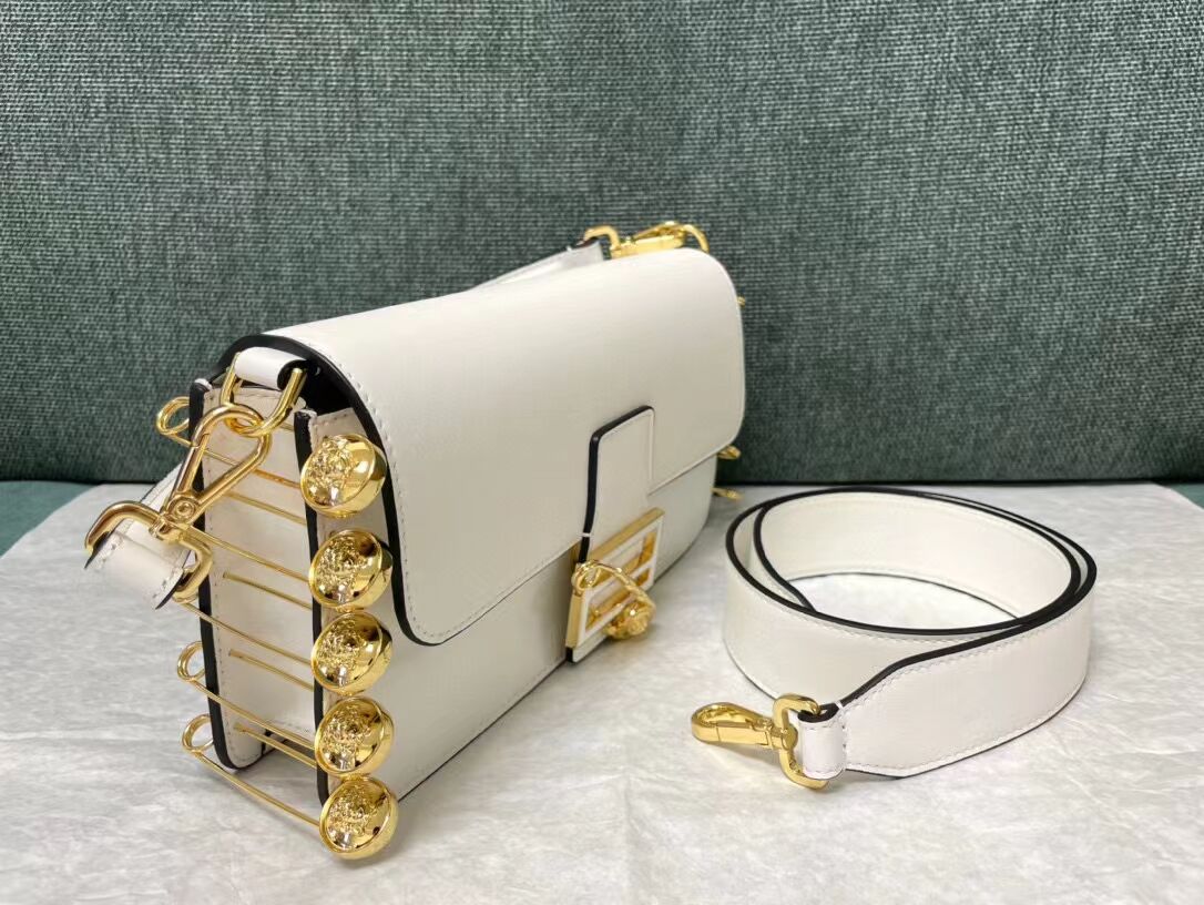 Fendi Baguette brooch Fendace white leather bag 8BR801