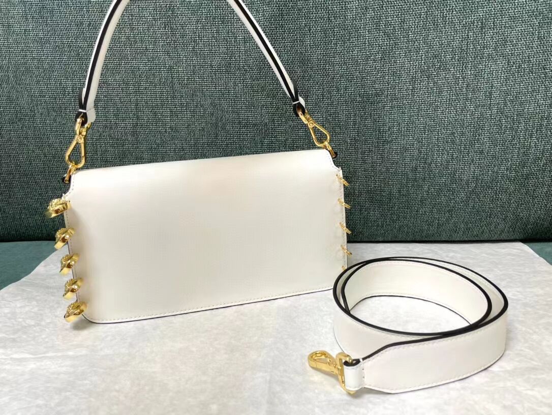 Fendi Baguette brooch Fendace white leather bag 8BR801