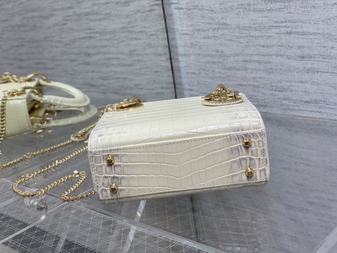 MINI LADY DIOR BAG Cannage crocodile Calfskin C0966 Cream