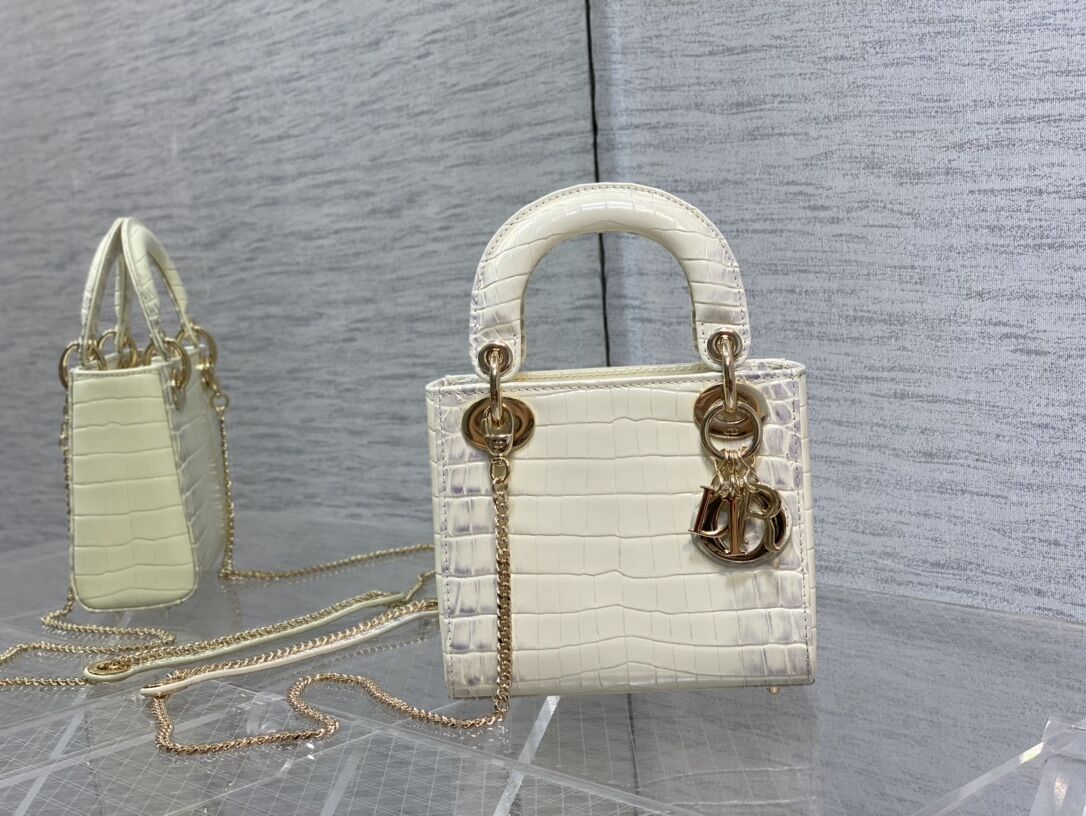 MINI LADY DIOR BAG Cannage crocodile Calfskin C0966 Cream