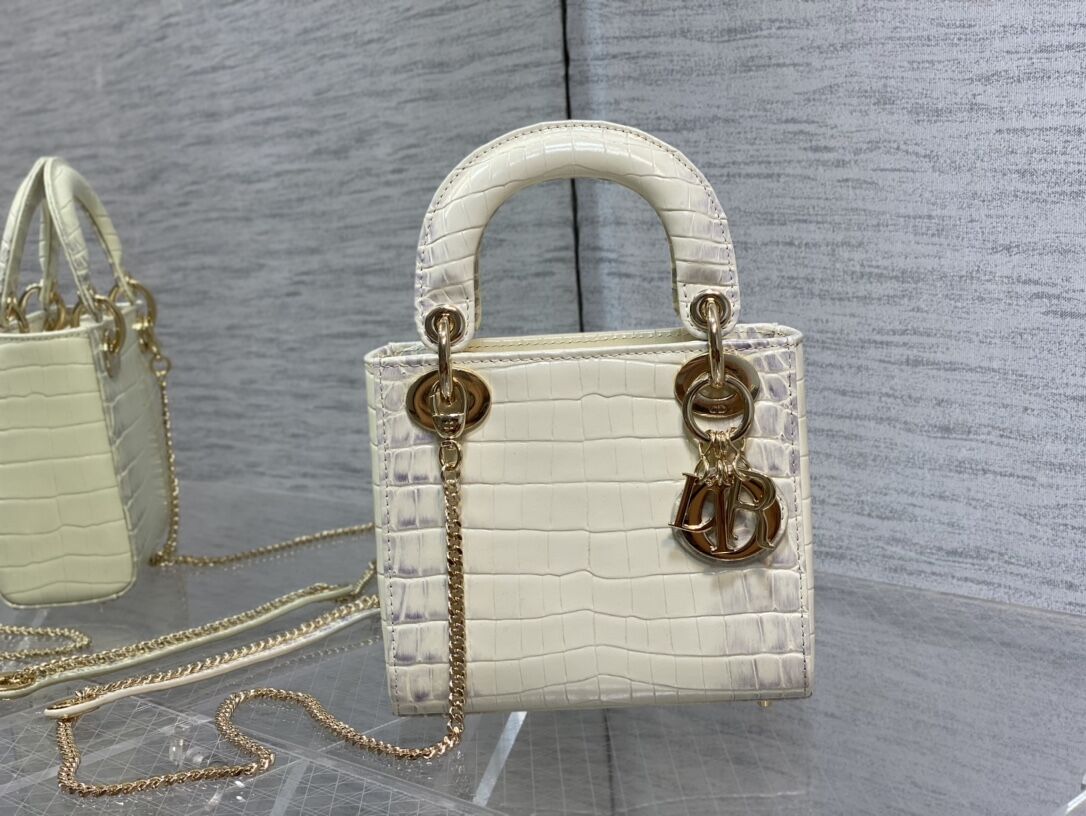 MINI LADY DIOR BAG Cannage crocodile Calfskin C0966 Cream