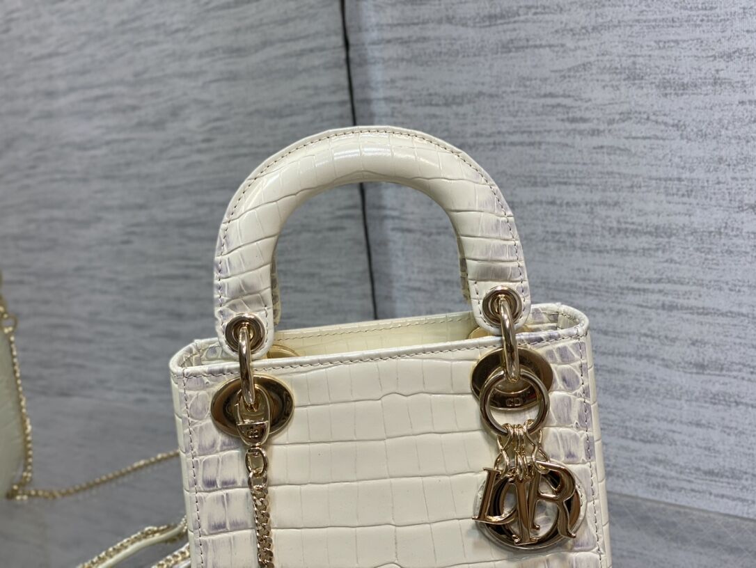 MINI LADY DIOR BAG Cannage crocodile Calfskin C0966 Cream