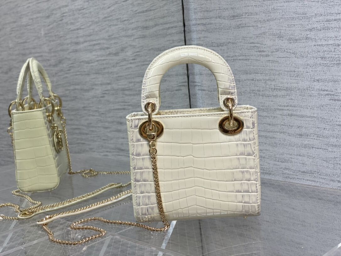 MINI LADY DIOR BAG Cannage crocodile Calfskin C0966 Cream