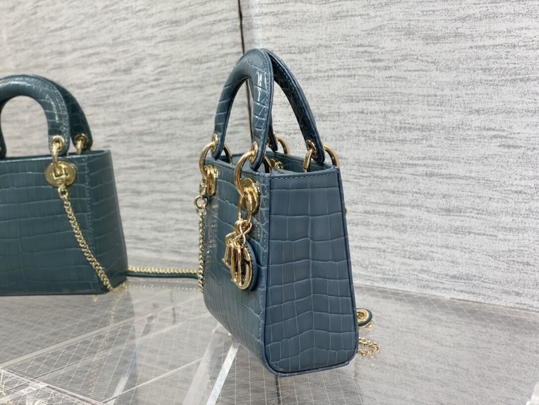 MINI LADY DIOR BAG Cannage crocodile Calfskin C0966 blue