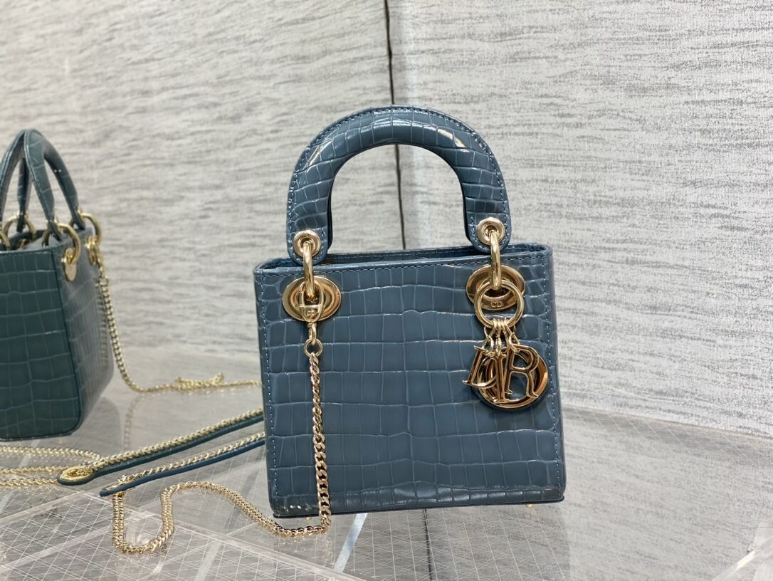 MINI LADY DIOR BAG Cannage crocodile Calfskin C0966 blue