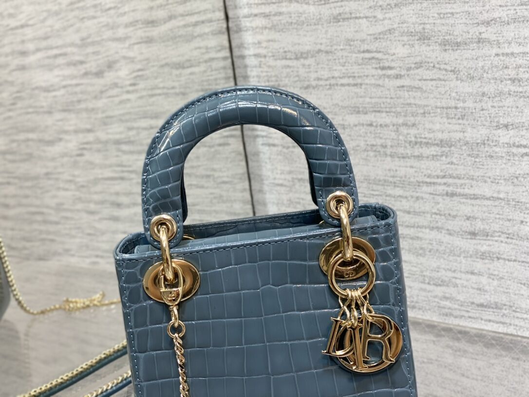 MINI LADY DIOR BAG Cannage crocodile Calfskin C0966 blue