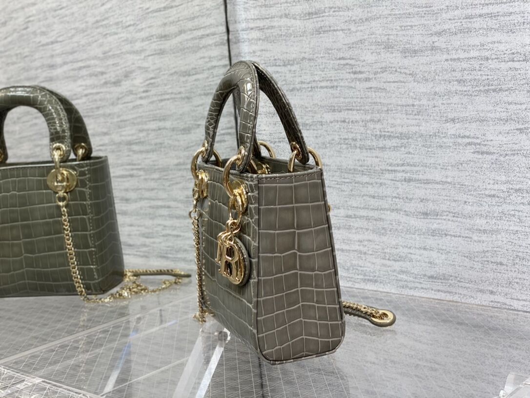 MINI LADY DIOR BAG Cannage crocodile Calfskin C0966 gray