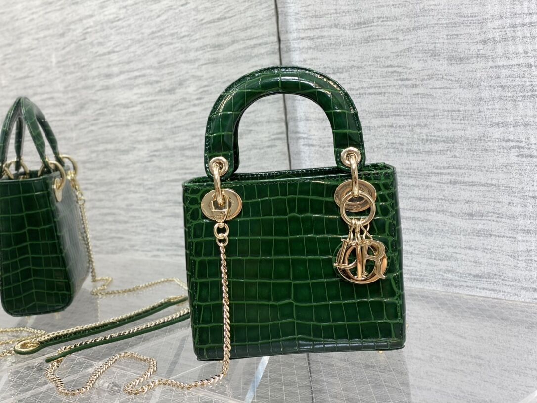 MINI LADY DIOR BAG Cannage crocodile Calfskin C0966 green