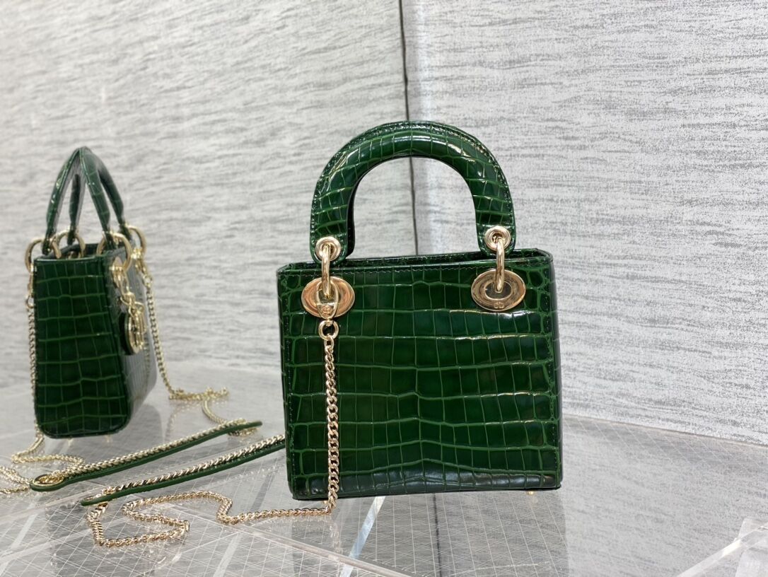 MINI LADY DIOR BAG Cannage crocodile Calfskin C0966 green