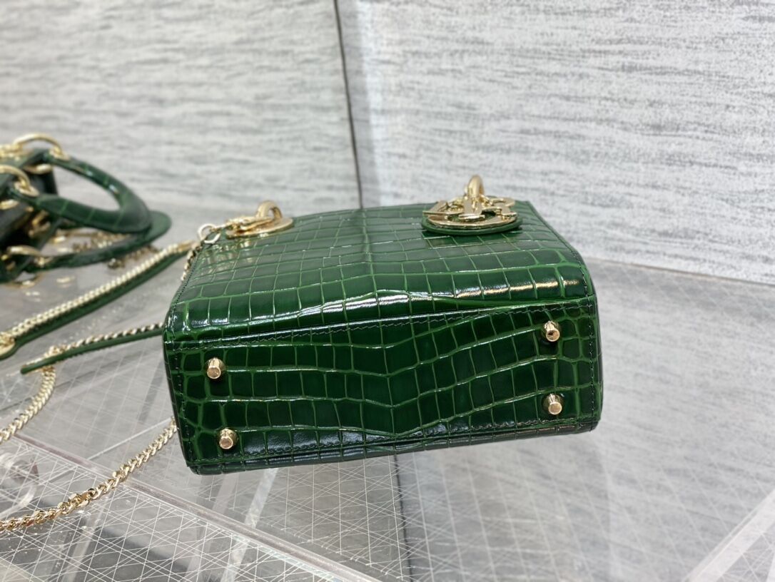 MINI LADY DIOR BAG Cannage crocodile Calfskin C0966 green