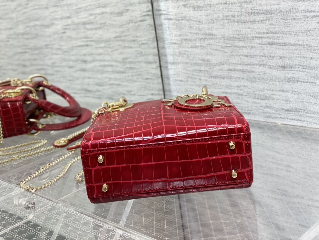 MINI LADY DIOR BAG Cannage crocodile Calfskin C0966 red