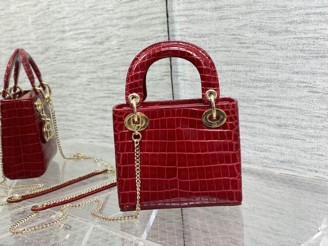 MINI LADY DIOR BAG Cannage crocodile Calfskin C0966 red