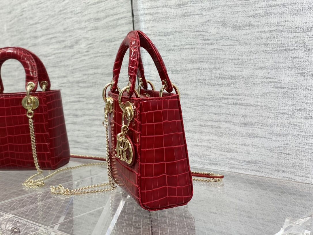 MINI LADY DIOR BAG Cannage crocodile Calfskin C0966 red