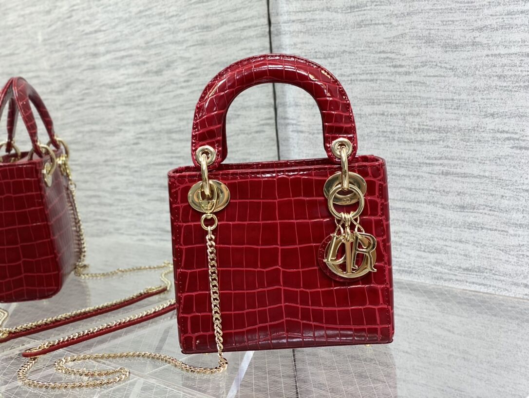 MINI LADY DIOR BAG Cannage crocodile Calfskin C0966 red