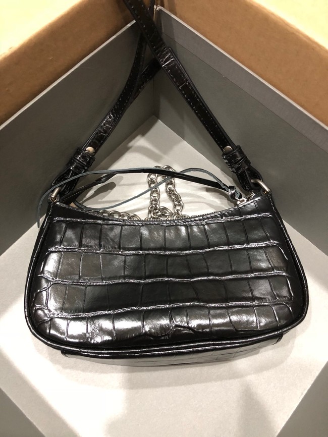 Balenciaga LE CAGOLE MINI PURSE WITH CHAIN CROCODILE EMBOSSED 9016 black