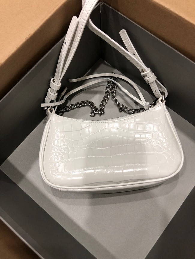 Balenciaga LE CAGOLE MINI PURSE WITH CHAIN CROCODILE EMBOSSED 9016 white