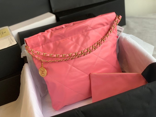 CHANEL 22 HANDBAG Shiny Calfskin & Gold-Tone Metal AS3261 Pink