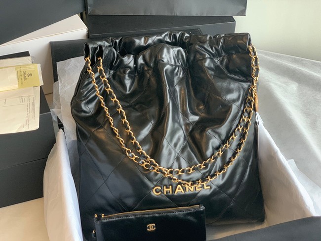 CHANEL 22 HANDBAG Shiny Calfskin & Gold-Tone Metal AS3262 black&gold