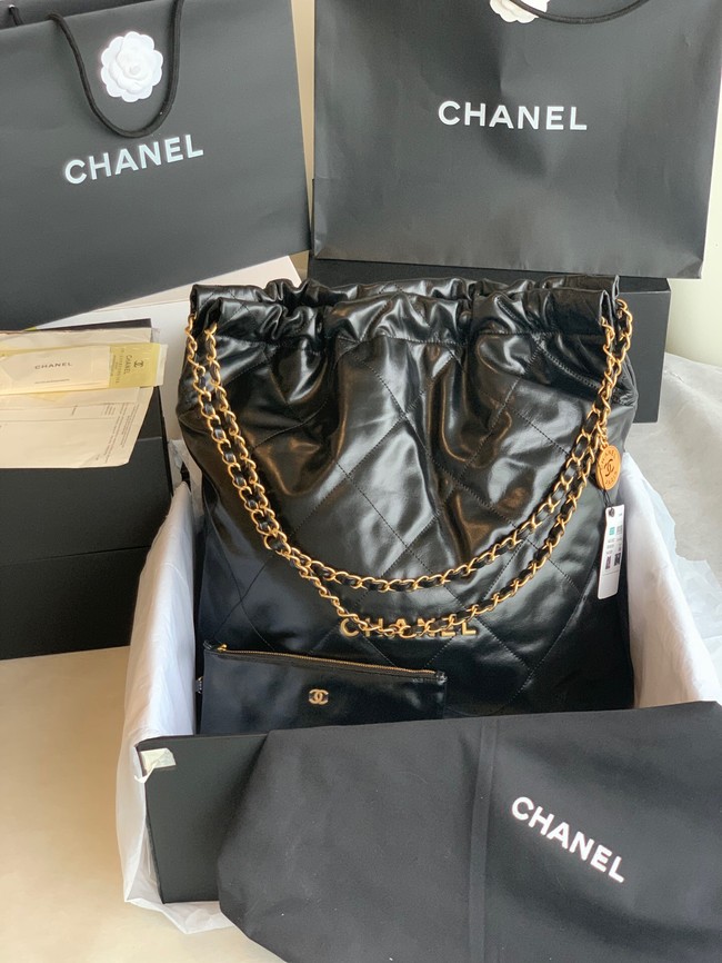 CHANEL 22 HANDBAG Shiny Calfskin & Gold-Tone Metal AS3262 black&gold