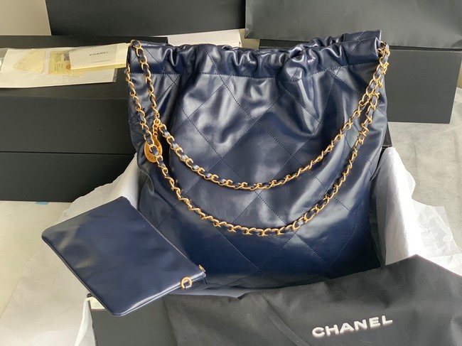 CHANEL 22 HANDBAG Shiny Calfskin & Gold-Tone Metal AS3262 dark blue