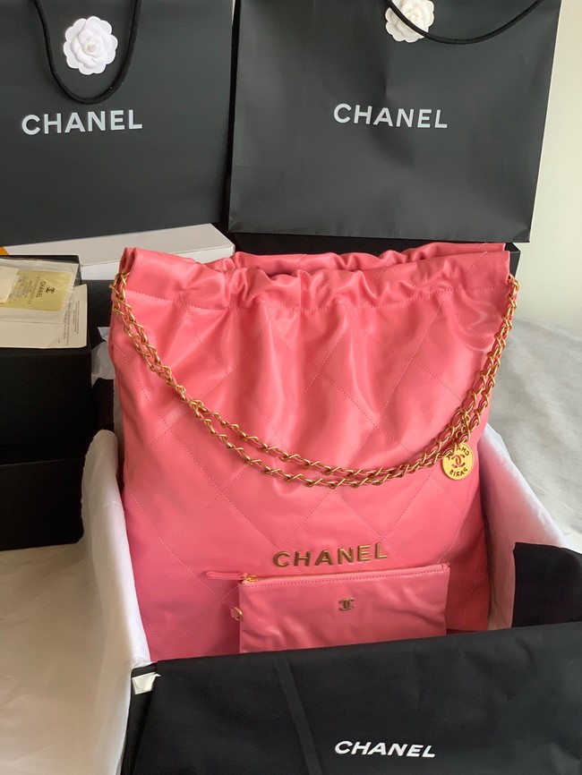 CHANEL 22 HANDBAG Shiny Calfskin & Gold-Tone Metal AS3262 pink