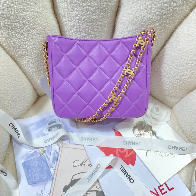 Chanel Shoulder Bag Grained Calfskin&Gold-Tone Metal AS3223 purple