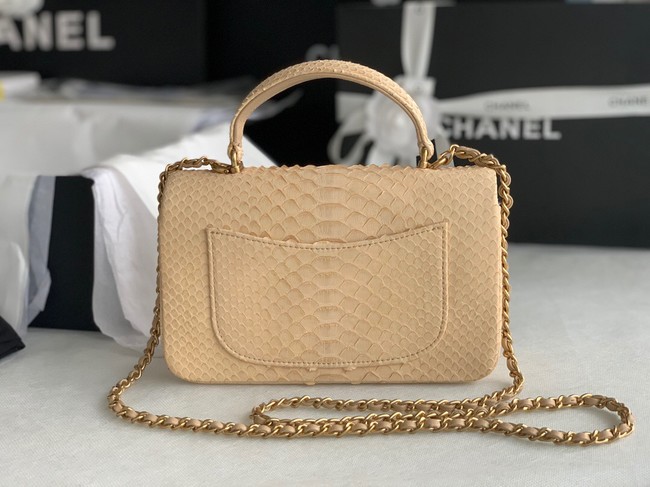 Chanel Snake skin mini flap bag with top handle AS2431 apricot