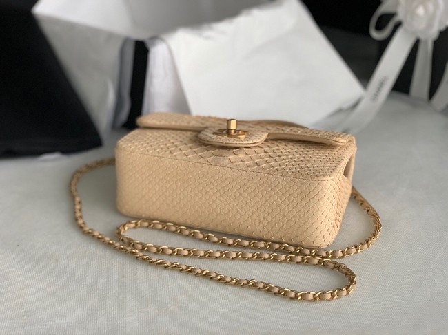 Chanel Snake skin mini flap bag with top handle AS2431 apricot