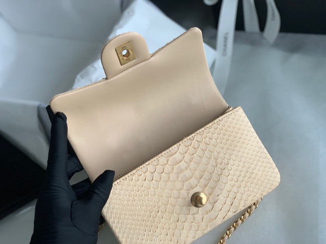 Chanel Snake skin mini flap bag with top handle AS2431 apricot