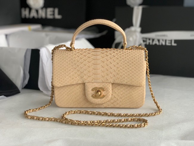 Chanel Snake skin mini flap bag with top handle AS2431 apricot