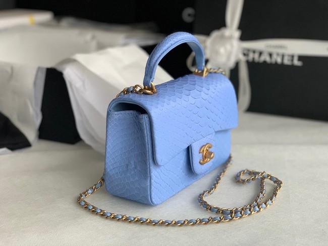 Chanel Snake skin mini flap bag with top handle AS2431 blue