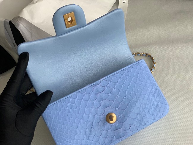 Chanel Snake skin mini flap bag with top handle AS2431 blue