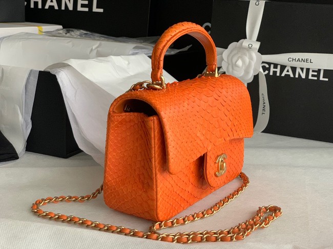 Chanel Snake skin mini flap bag with top handle AS2431 orange