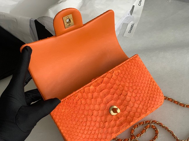 Chanel Snake skin mini flap bag with top handle AS2431 orange