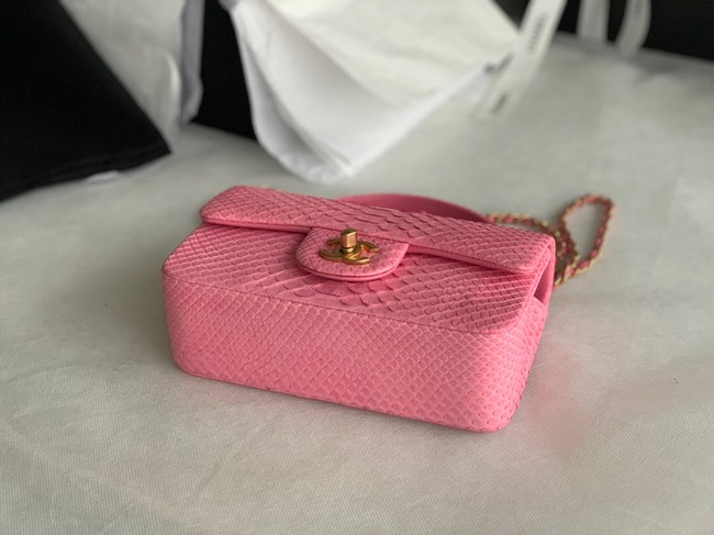 Chanel Snake skin mini flap bag with top handle AS2431 pink