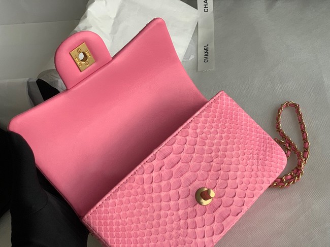 Chanel Snake skin mini flap bag with top handle AS2431 pink