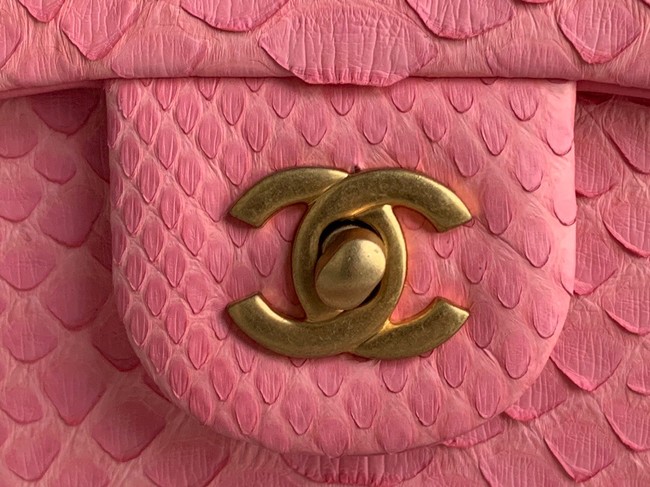 Chanel Snake skin mini flap bag with top handle AS2431 pink