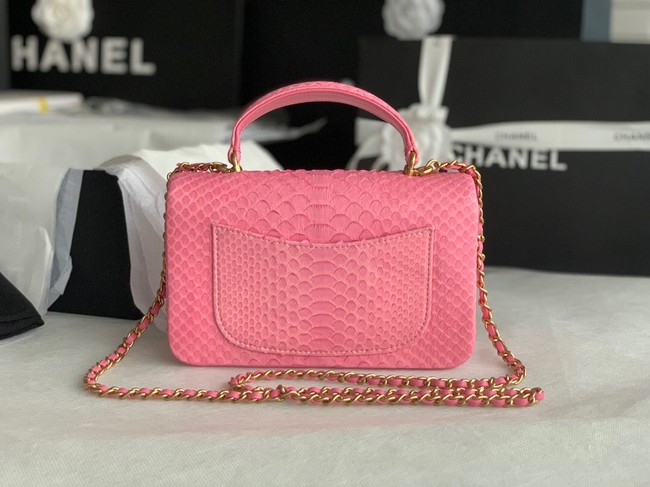 Chanel Snake skin mini flap bag with top handle AS2431 pink