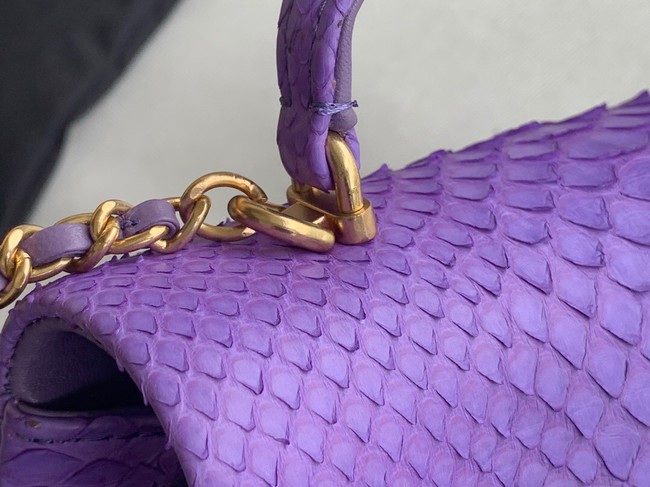 Chanel Snake skin mini flap bag with top handle AS2431 purple