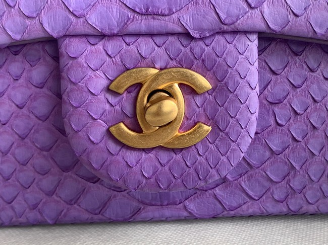 Chanel Snake skin mini flap bag with top handle AS2431 purple